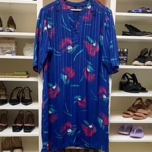 Vintage - Vibrant Floral Blue Dress. Size L. EUC.